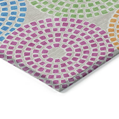 Tabselect Home Line 5' X 8' Purple Green And Aqua Geometric Washable Indoor Outdoor Area Rug