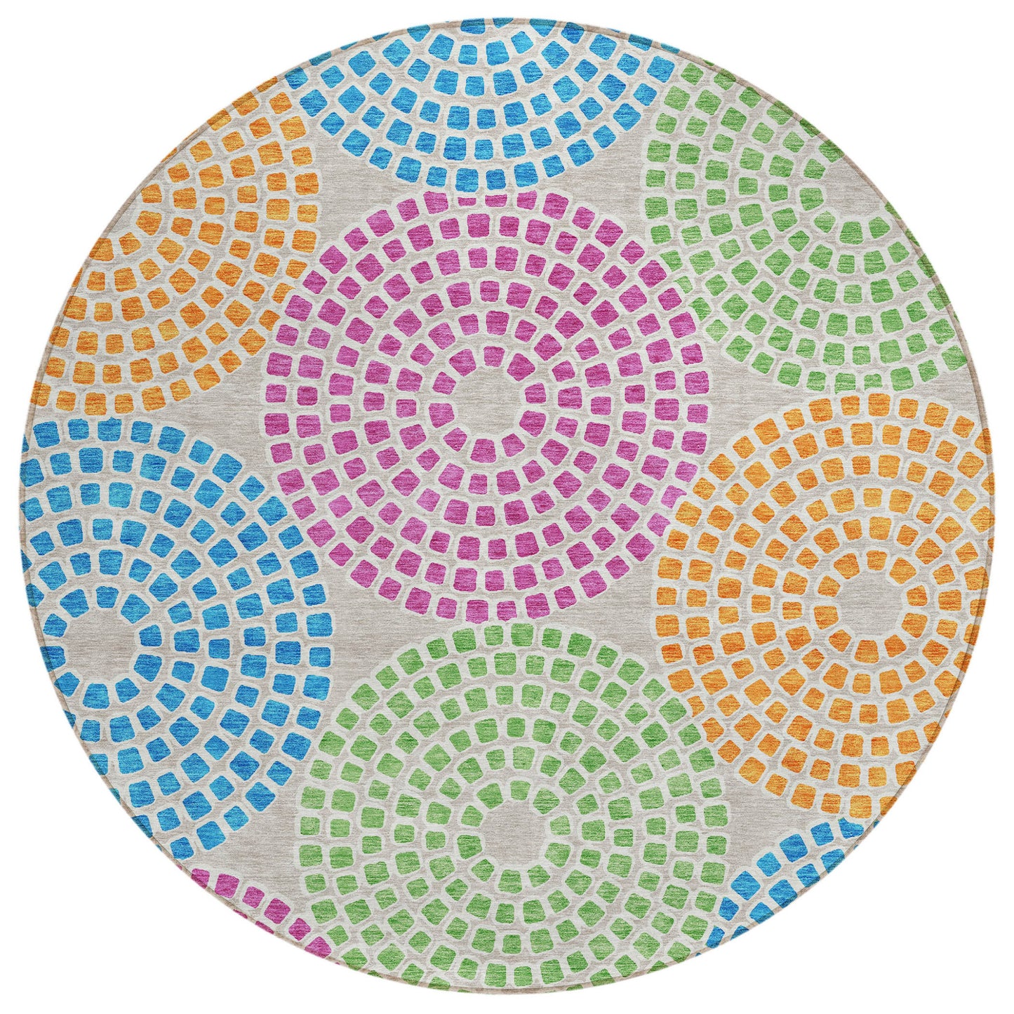 Tabselect Home Line 8' Purple Green And Aqua Round Geometric Washable Indoor Outdoor Area Rug