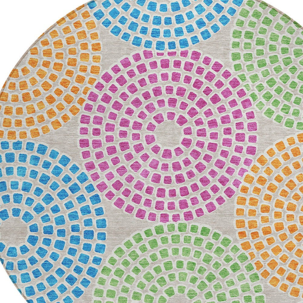 Tabselect Home Line 8' Purple Green And Aqua Round Geometric Washable Indoor Outdoor Area Rug