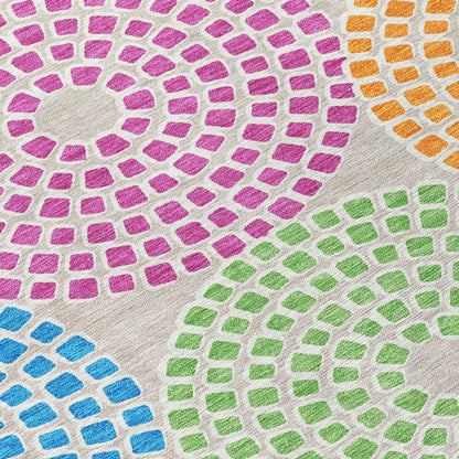 Tabselect Home Line 8' Purple Green And Aqua Round Geometric Washable Indoor Outdoor Area Rug