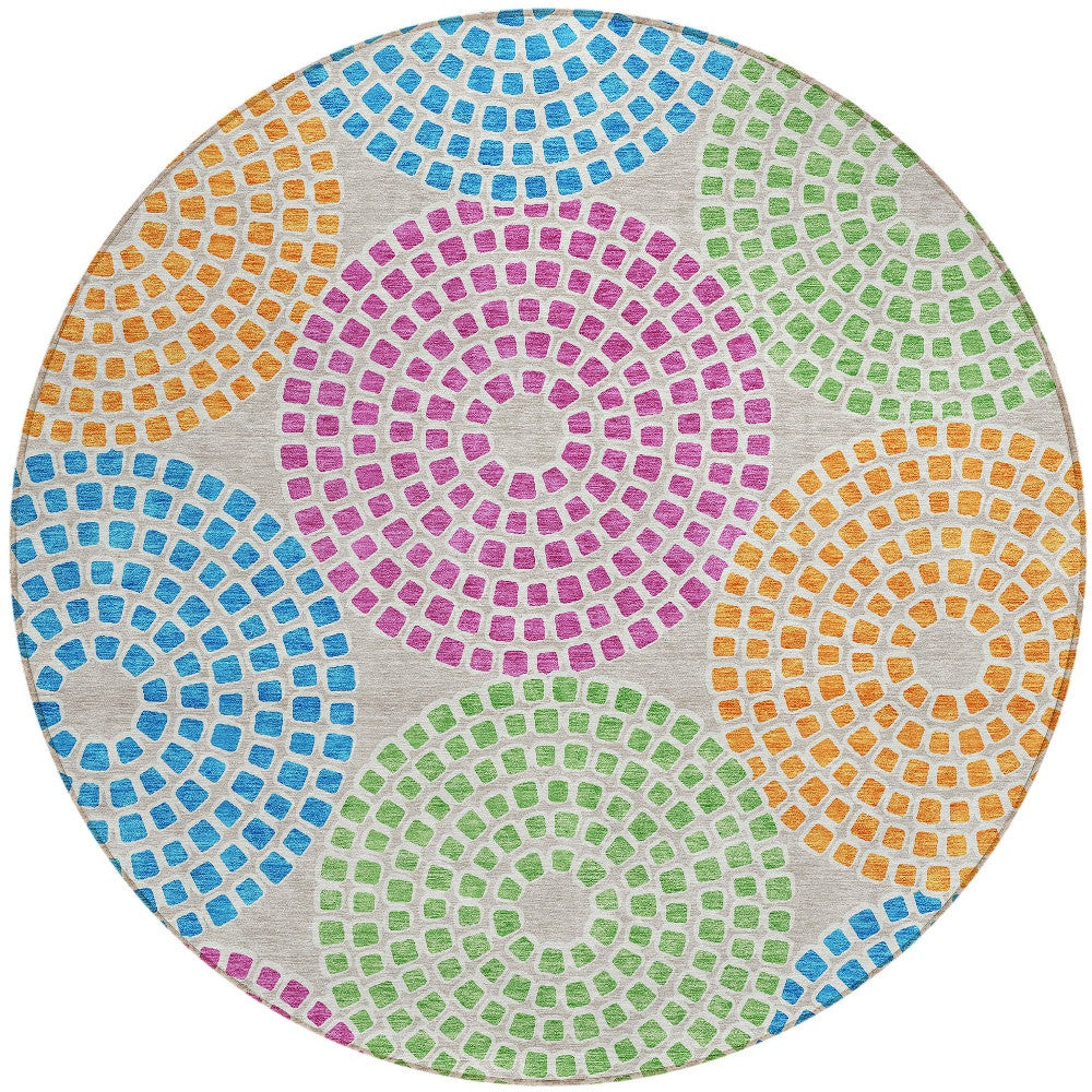 Tabselect Home Line 8' Purple Green And Aqua Round Geometric Washable Indoor Outdoor Area Rug