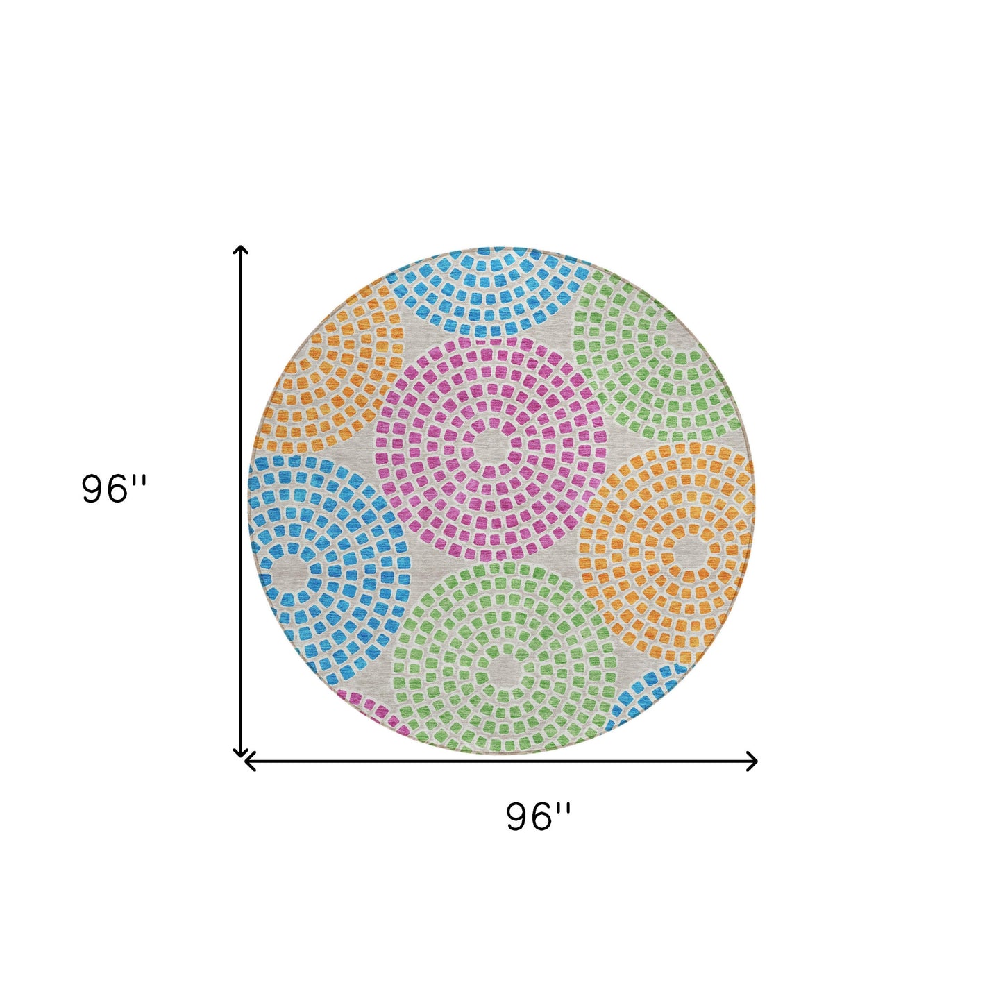 Tabselect Home Line 8' Purple Green And Aqua Round Geometric Washable Indoor Outdoor Area Rug