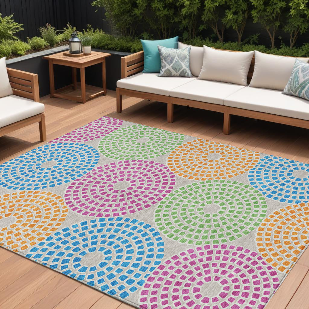 Tabselect Home Line 8' X 10' Purple Green And Aqua Geometric Washable Indoor Outdoor Area Rug