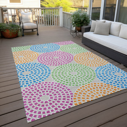 Tabselect Home Line 8' X 10' Purple Green And Aqua Geometric Washable Indoor Outdoor Area Rug