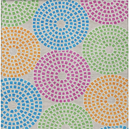 Tabselect Home Line 8' X 10' Purple Green And Aqua Geometric Washable Indoor Outdoor Area Rug