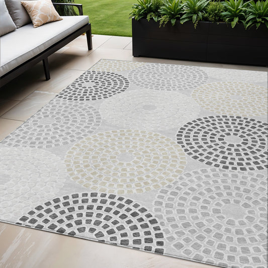 Tabselect Home Line 5' X 8' Gray And Taupe Geometric Washable Indoor Outdoor Area Rug