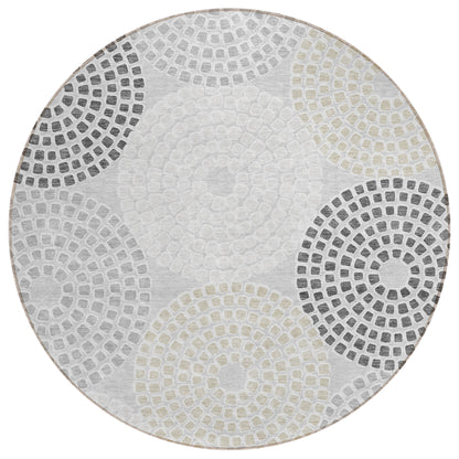 Tabselect Home Line 8' Gray And Taupe Round Geometric Washable Indoor Outdoor Area Rug