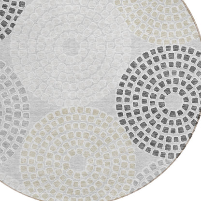 Tabselect Home Line 8' Gray And Taupe Round Geometric Washable Indoor Outdoor Area Rug