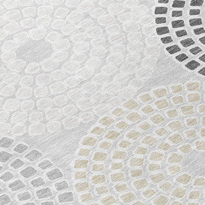 Tabselect Home Line 8' Gray And Taupe Round Geometric Washable Indoor Outdoor Area Rug