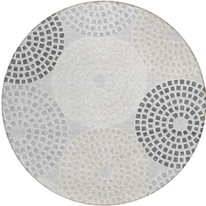 Tabselect Home Line 8' Gray And Taupe Round Geometric Washable Indoor Outdoor Area Rug