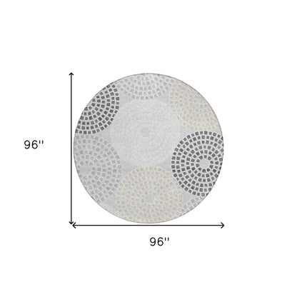 Tabselect Home Line 8' Gray And Taupe Round Geometric Washable Indoor Outdoor Area Rug