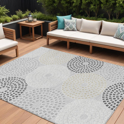 Tabselect Home Line 8' X 10' Gray And Taupe Geometric Washable Indoor Outdoor Area Rug