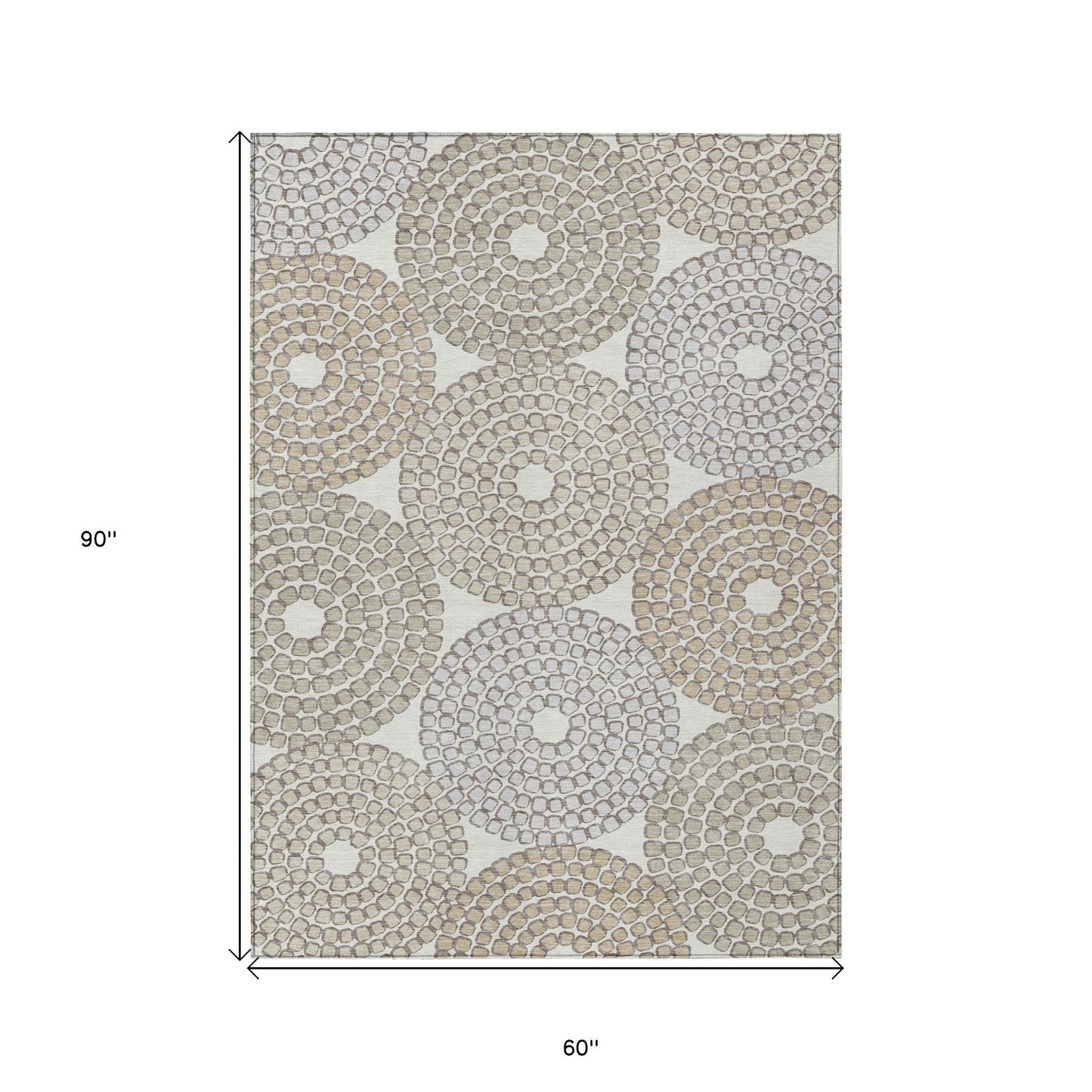 Tabselect Home Line 5' X 8' Ivory Brown And Gray Geometric Washable Indoor Outdoor Area Rug