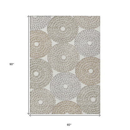 Tabselect Home Line 5' X 8' Ivory Brown And Gray Geometric Washable Indoor Outdoor Area Rug