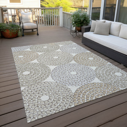 Tabselect Home Line 5' X 8' Ivory Brown And Gray Geometric Washable Indoor Outdoor Area Rug