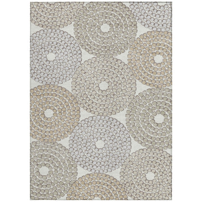 Tabselect Home Line 5' X 8' Ivory Brown And Gray Geometric Washable Indoor Outdoor Area Rug