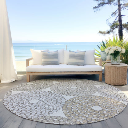 Tabselect Home Line 8' Ivory Brown And Gray Round Geometric Washable Indoor Outdoor Area Rug