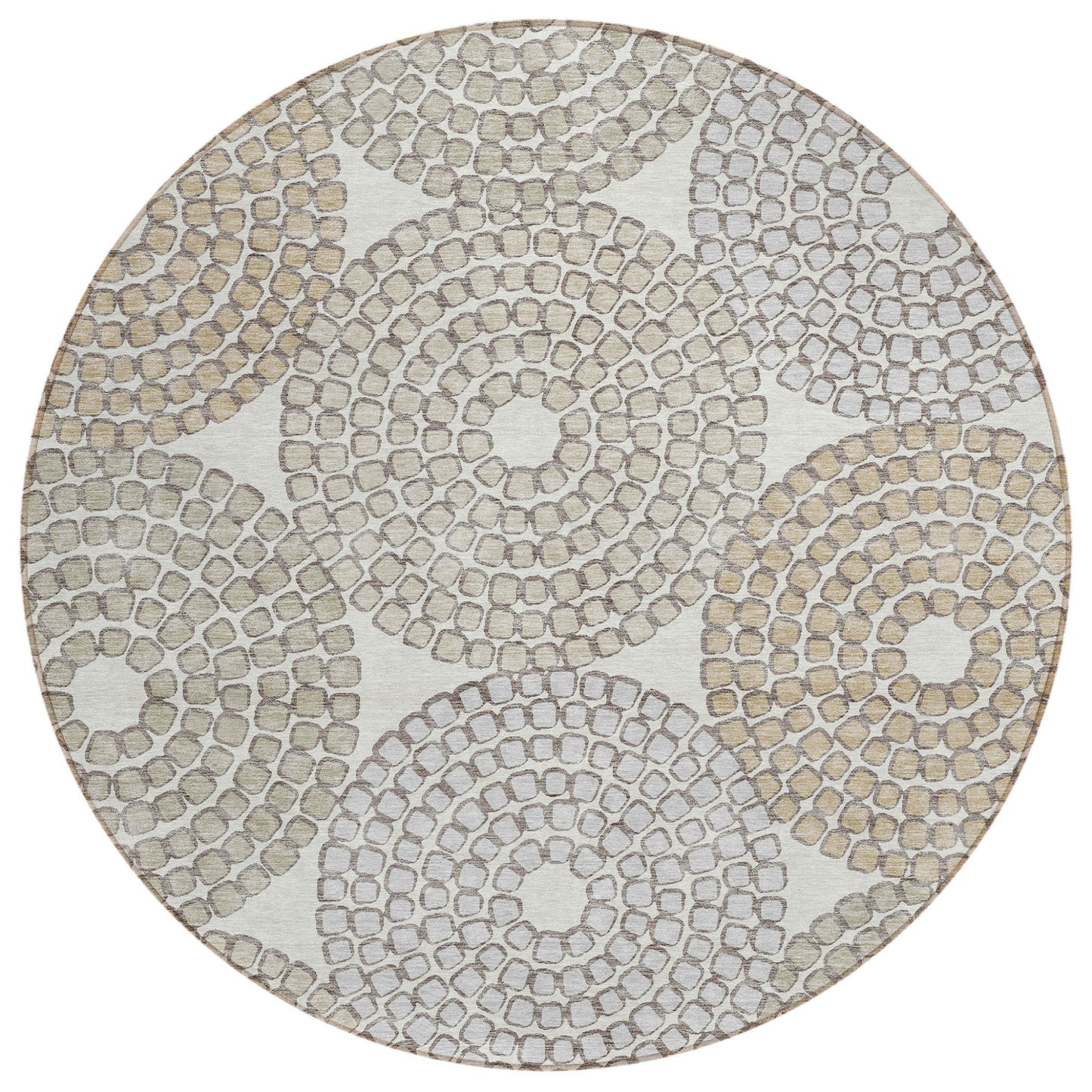Tabselect Home Line 8' Ivory Brown And Gray Round Geometric Washable Indoor Outdoor Area Rug