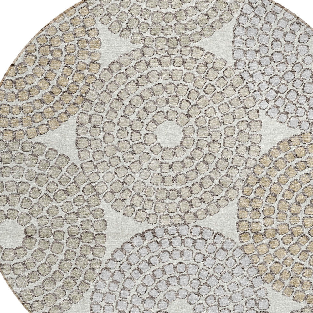 Tabselect Home Line 8' Ivory Brown And Gray Round Geometric Washable Indoor Outdoor Area Rug
