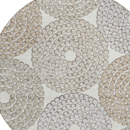 Tabselect Home Line 8' Ivory Brown And Gray Round Geometric Washable Indoor Outdoor Area Rug