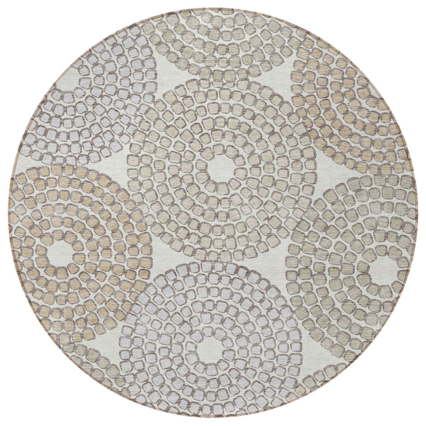 Tabselect Home Line 8' Ivory Brown And Gray Round Geometric Washable Indoor Outdoor Area Rug
