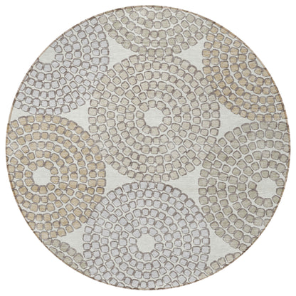 Tabselect Home Line 8' Ivory Brown And Gray Round Geometric Washable Indoor Outdoor Area Rug