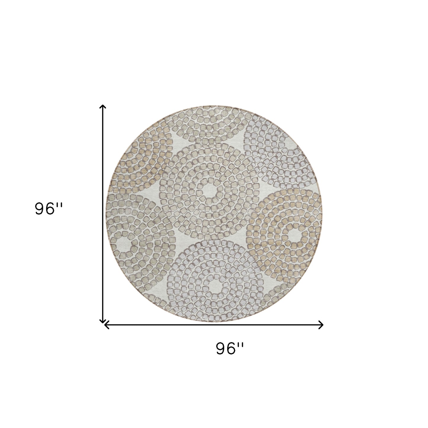 Tabselect Home Line 8' Ivory Brown And Gray Round Geometric Washable Indoor Outdoor Area Rug