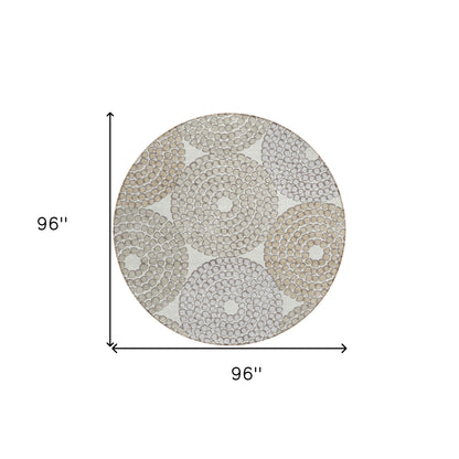 Tabselect Home Line 8' Ivory Brown And Gray Round Geometric Washable Indoor Outdoor Area Rug