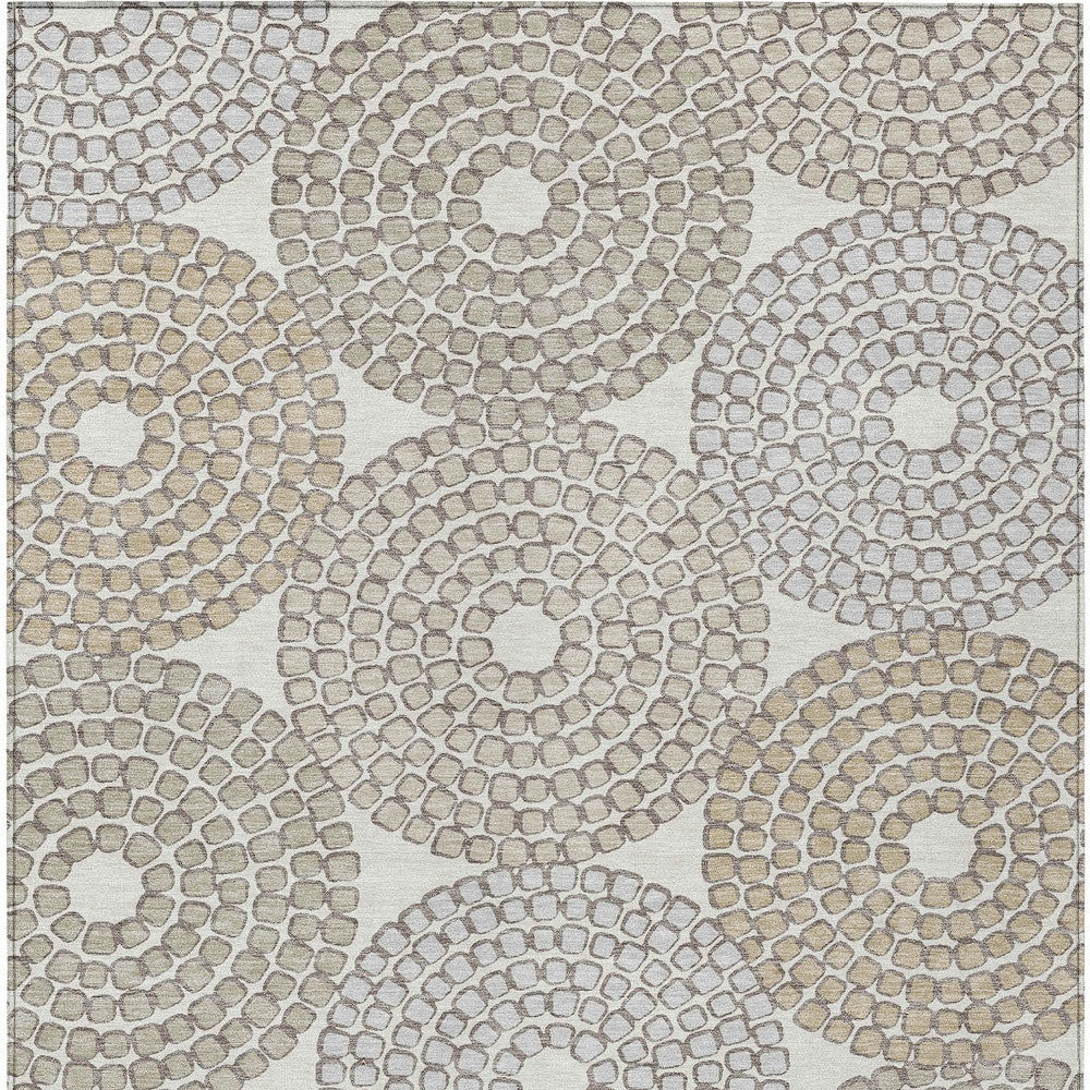 Tabselect Home Line 8' X 10' Ivory Brown And Gray Geometric Washable Indoor Outdoor Area Rug