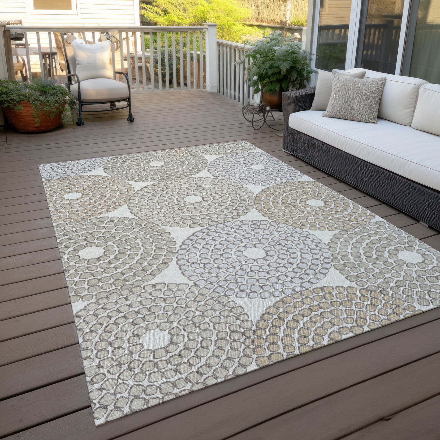 Tabselect Home Line 8' X 10' Ivory Brown And Gray Geometric Washable Indoor Outdoor Area Rug