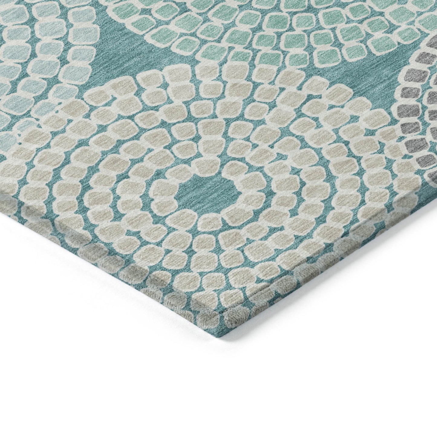 Tabselect Home Line 5' X 8' Teal Blue Beige And Gray Geometric Washable Indoor Outdoor Area Rug