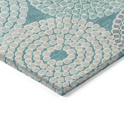 Tabselect Home Line 5' X 8' Teal Blue Beige And Gray Geometric Washable Indoor Outdoor Area Rug