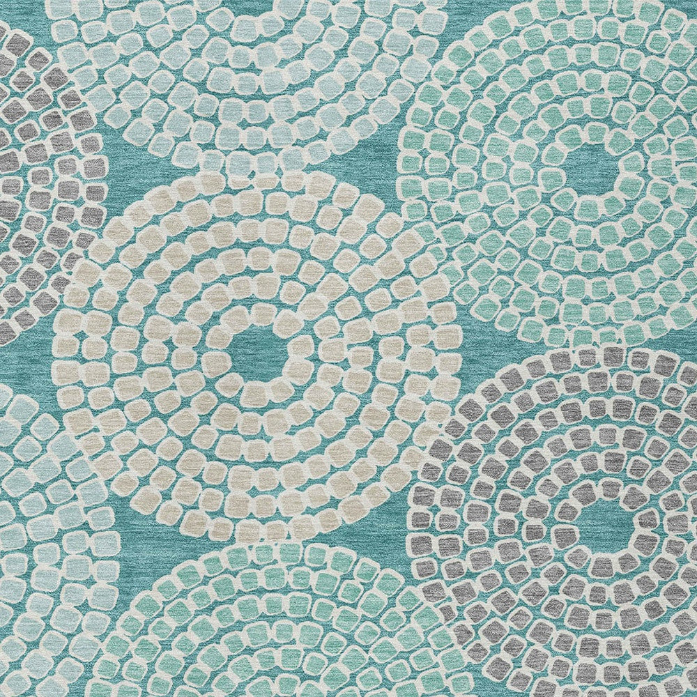 Tabselect Home Line 5' X 8' Teal Blue Beige And Gray Geometric Washable Indoor Outdoor Area Rug