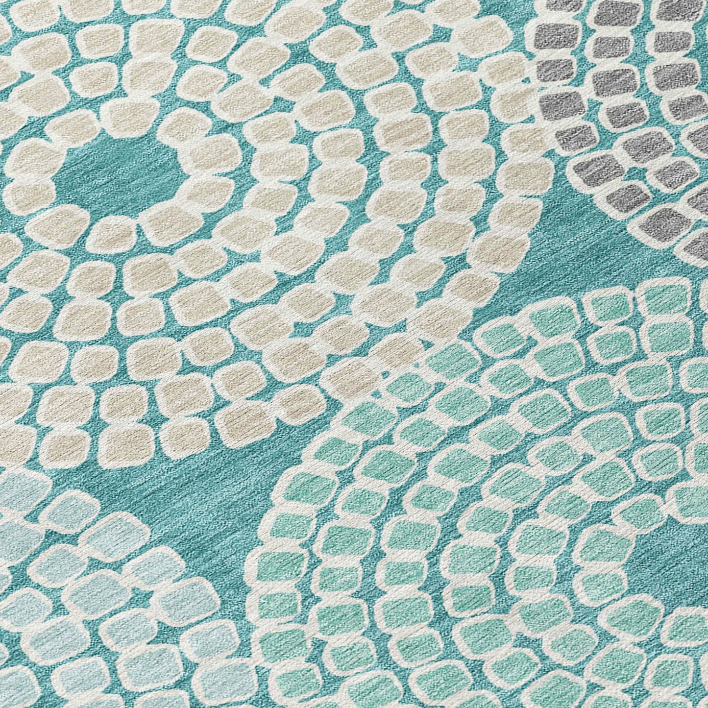 Tabselect Home Line 8' Teal Blue Beige And Gray Round Geometric Washable Indoor Outdoor Area Rug