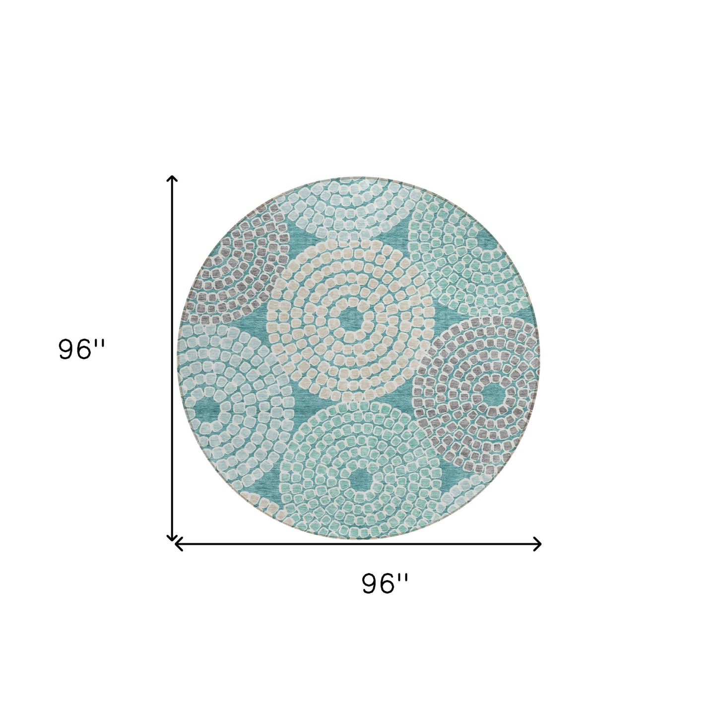 Tabselect Home Line 8' Teal Blue Beige And Gray Round Geometric Washable Indoor Outdoor Area Rug