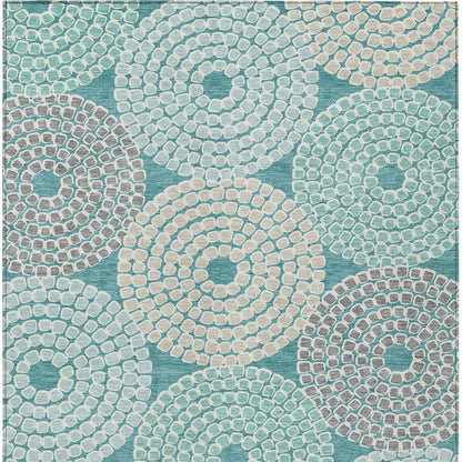 Tabselect Home Line 8' X 10' Teal Blue Beige And Gray Geometric Washable Indoor Outdoor Area Rug
