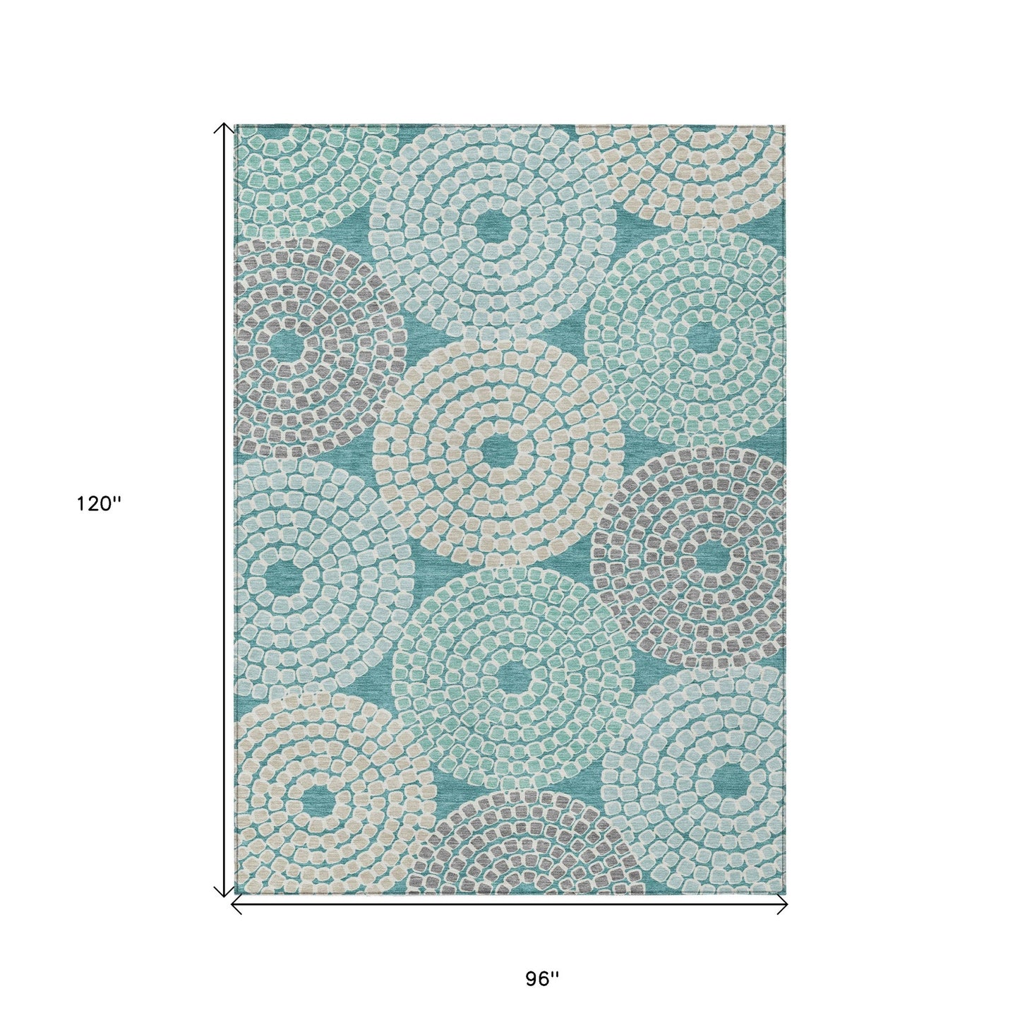 Tabselect Home Line 8' X 10' Teal Blue Beige And Gray Geometric Washable Indoor Outdoor Area Rug