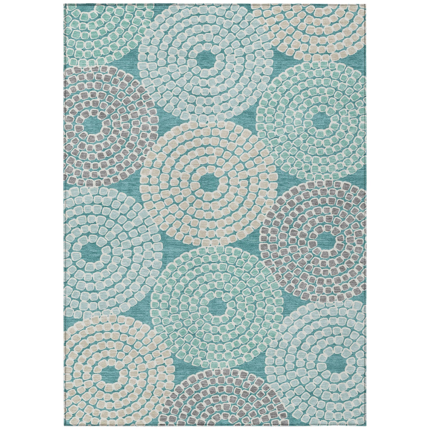 Tabselect Home Line 8' X 10' Teal Blue Beige And Gray Geometric Washable Indoor Outdoor Area Rug