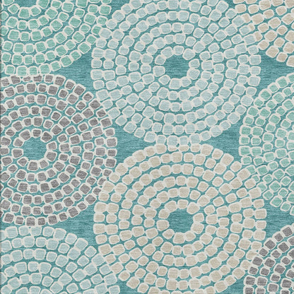 Tabselect Home Line 8' X 10' Teal Blue Beige And Gray Geometric Washable Indoor Outdoor Area Rug