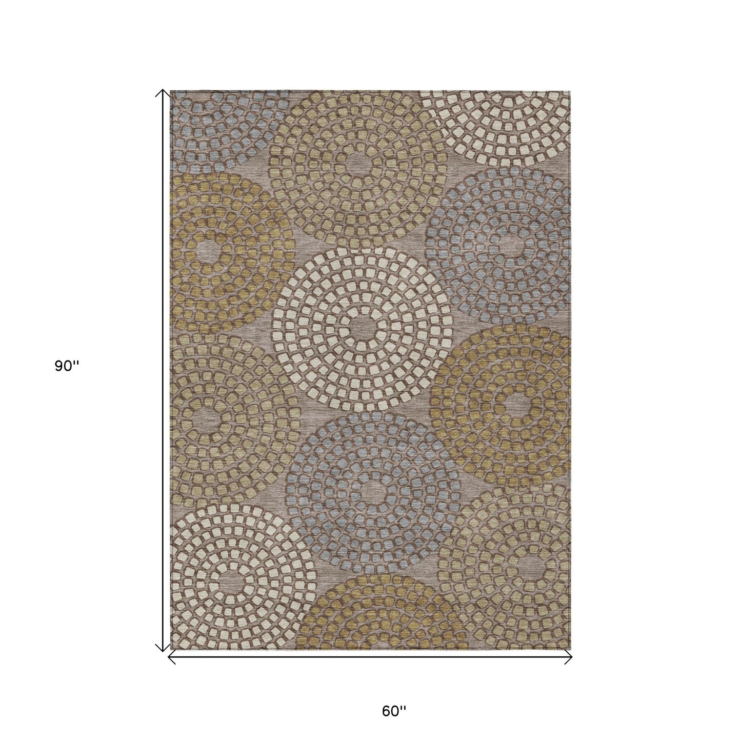 Tabselect Home Line 5' X 8' Taupe Beige And Green Geometric Washable Indoor Outdoor Area Rug
