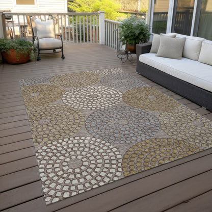Tabselect Home Line 5' X 8' Taupe Beige And Green Geometric Washable Indoor Outdoor Area Rug