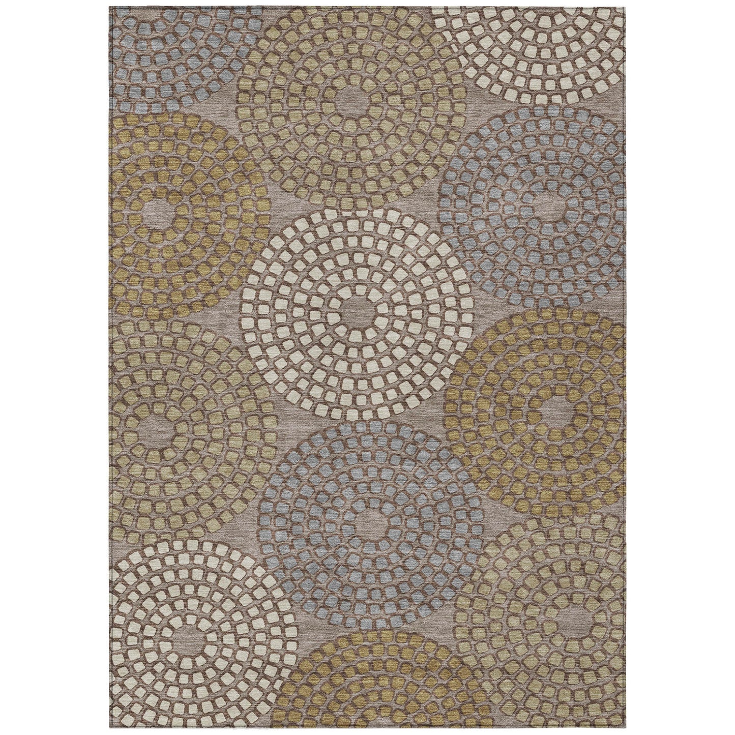 Tabselect Home Line 5' X 8' Taupe Beige And Green Geometric Washable Indoor Outdoor Area Rug