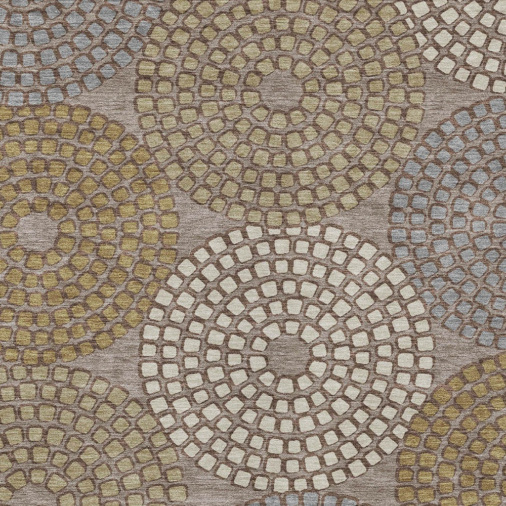 Tabselect Home Line 5' X 8' Taupe Beige And Green Geometric Washable Indoor Outdoor Area Rug