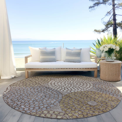 Tabselect Home Line 8' Taupe Beige And Green Round Geometric Washable Indoor Outdoor Area Rug