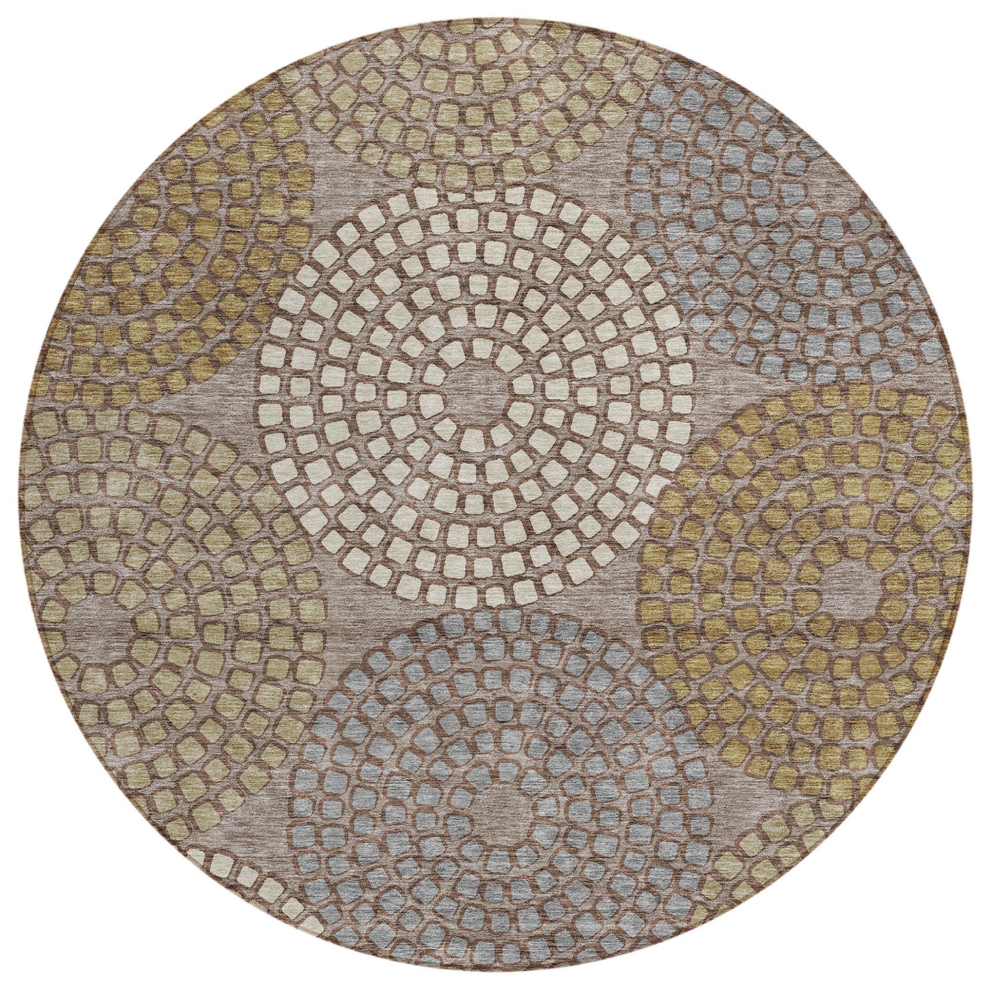 Tabselect Home Line 8' Taupe Beige And Green Round Geometric Washable Indoor Outdoor Area Rug
