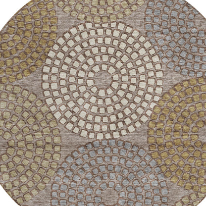 Tabselect Home Line 8' Taupe Beige And Green Round Geometric Washable Indoor Outdoor Area Rug