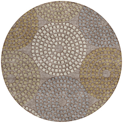Tabselect Home Line 8' Taupe Beige And Green Round Geometric Washable Indoor Outdoor Area Rug