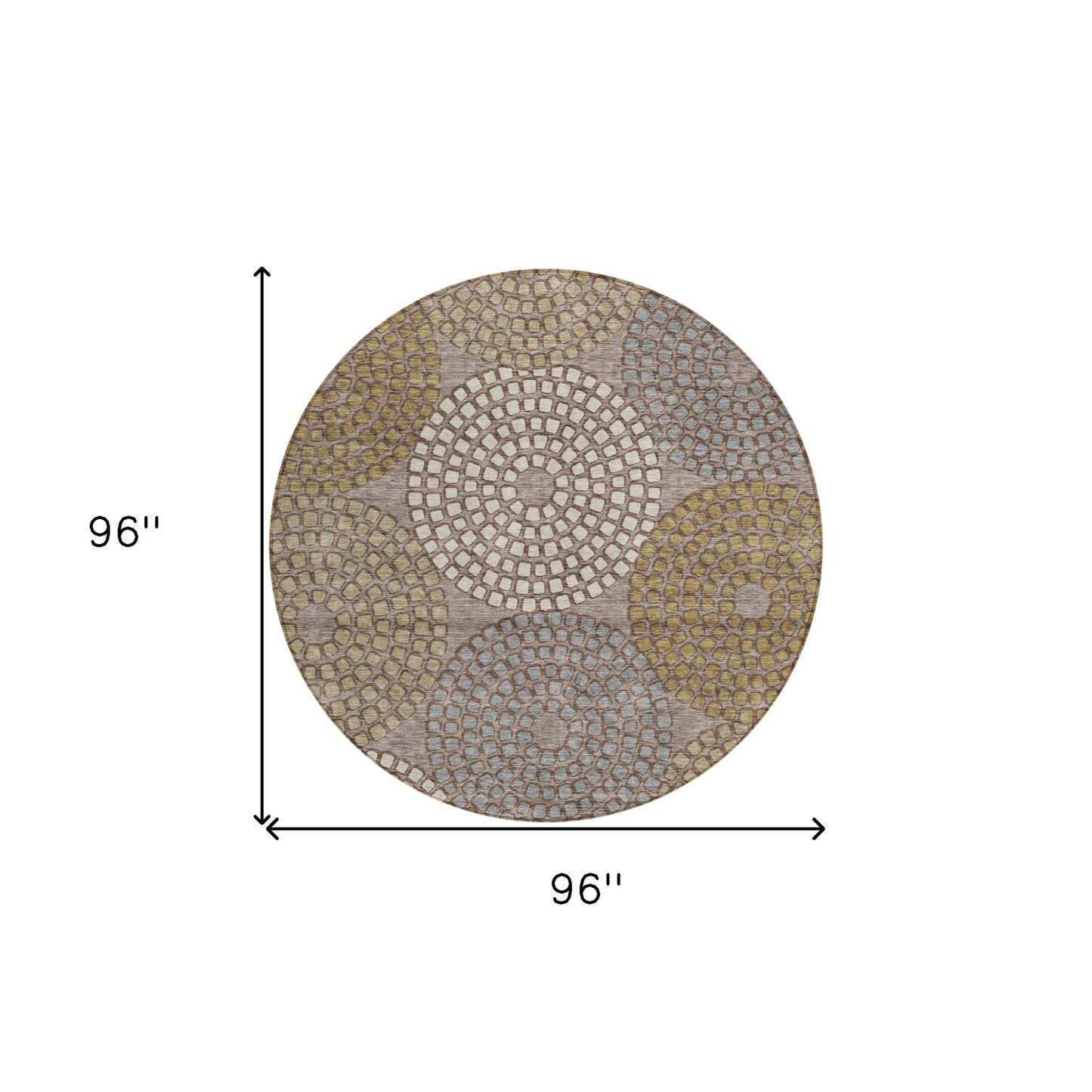 Tabselect Home Line 8' Taupe Beige And Green Round Geometric Washable Indoor Outdoor Area Rug