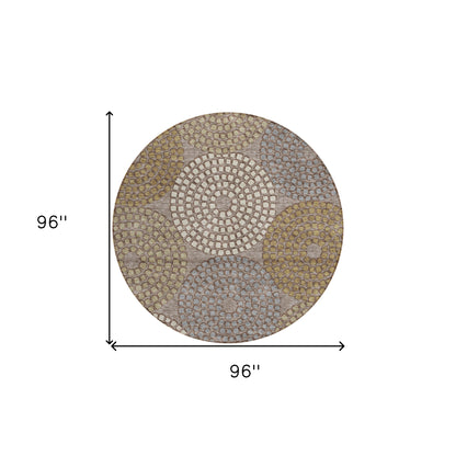 Tabselect Home Line 8' Taupe Beige And Green Round Geometric Washable Indoor Outdoor Area Rug