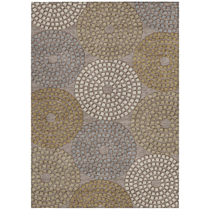 Tabselect Home Line 8' X 10' Taupe Beige And Green Geometric Washable Indoor Outdoor Area Rug